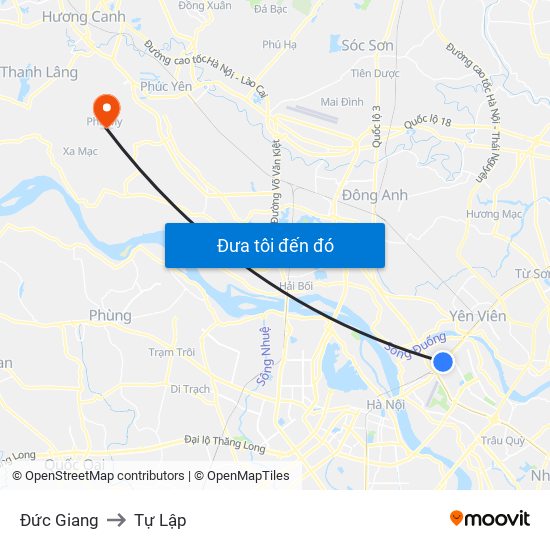 Đức Giang to Tự Lập map