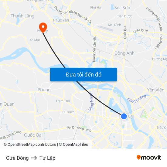 Cửa Đông to Tự Lập map