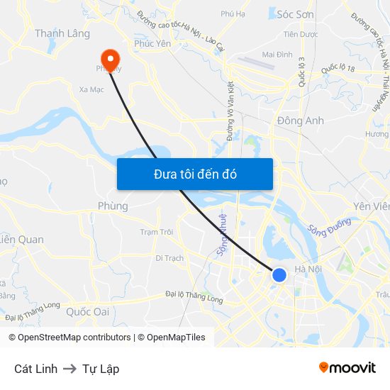 Cát Linh to Tự Lập map