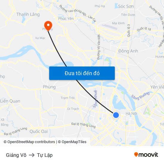 Giảng Võ to Tự Lập map