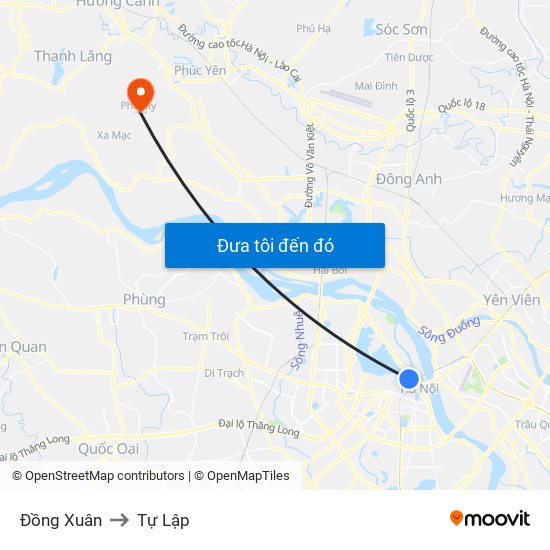 Đồng Xuân to Tự Lập map