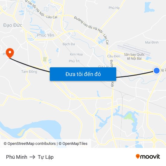 Phú Minh to Tự Lập map