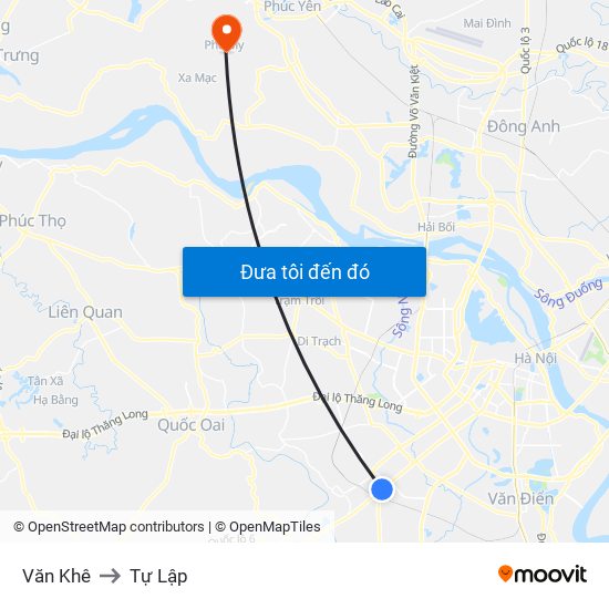 Văn Khê to Tự Lập map