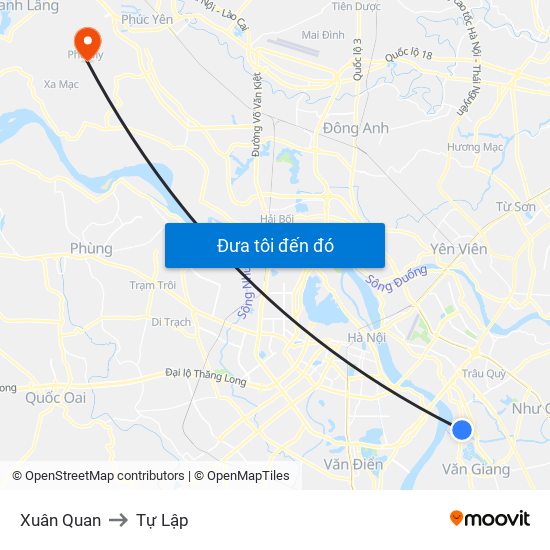 Xuân Quan to Tự Lập map