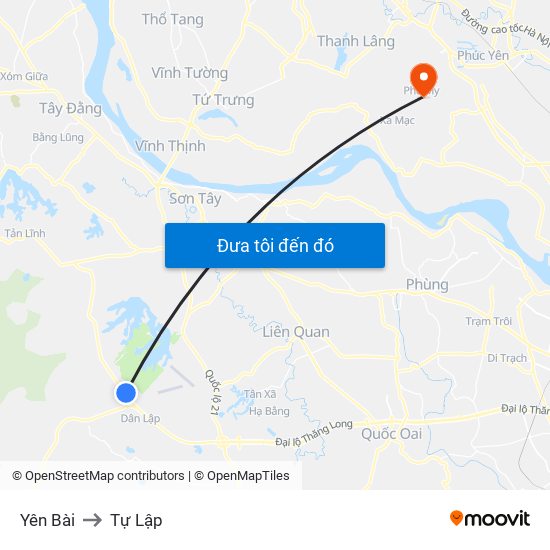 Yên Bài to Tự Lập map