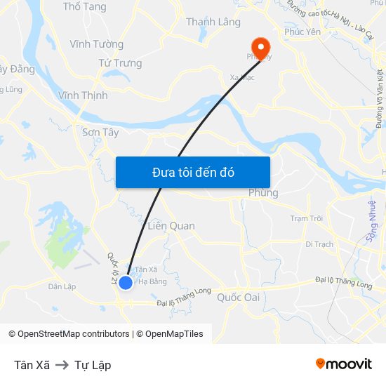 Tân Xã to Tự Lập map