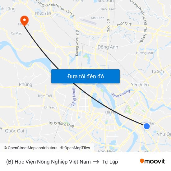 (B) Học Viện Nông Nghiệp Việt Nam to Tự Lập map