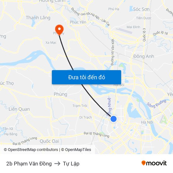 2b Phạm Văn Đồng to Tự Lập map