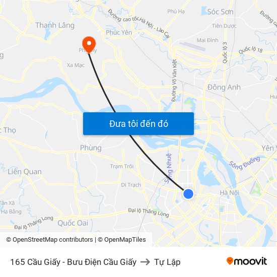 165 Cầu Giấy - Bưu Điện Cầu Giấy to Tự Lập map