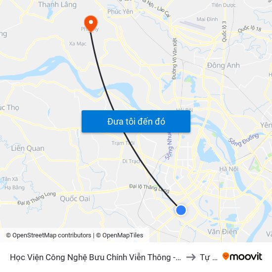 Học Viện Công Nghệ Bưu Chính Viễn Thông - Trần Phú (Hà Đông) to Tự Lập map