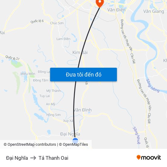 Đại Nghĩa to Tả Thanh Oai map