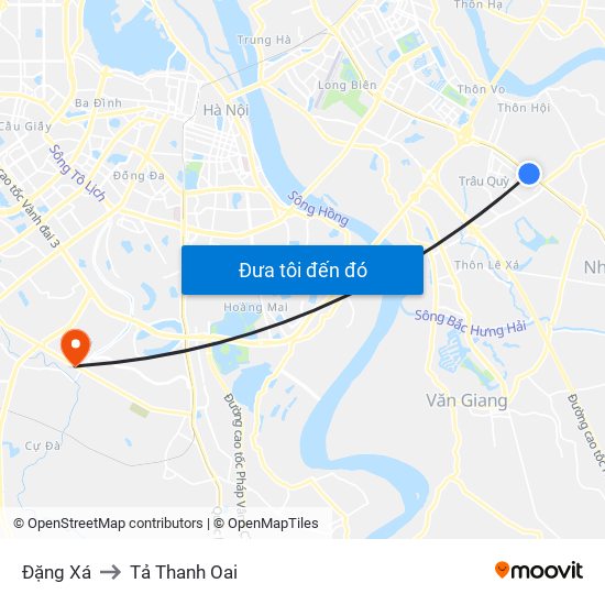 Đặng Xá to Tả Thanh Oai map