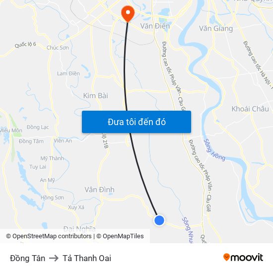 Đồng Tân to Tả Thanh Oai map