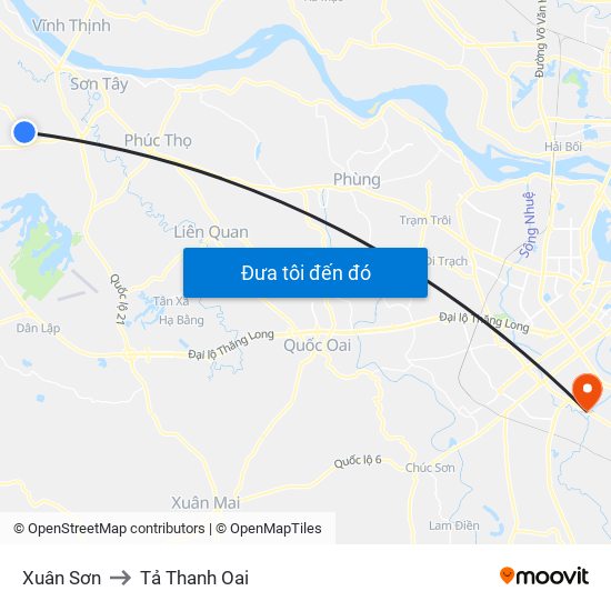 Xuân Sơn to Tả Thanh Oai map