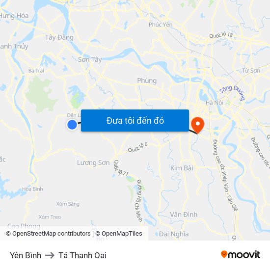 Yên Bình to Tả Thanh Oai map