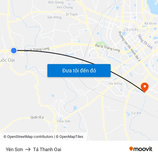 Yên Sơn to Tả Thanh Oai map