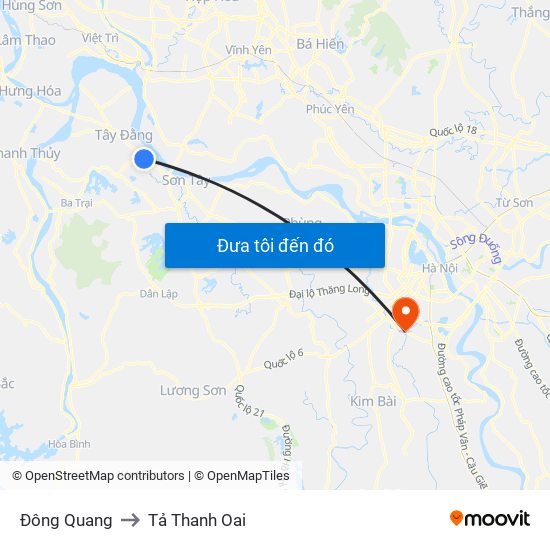 Đông Quang to Tả Thanh Oai map