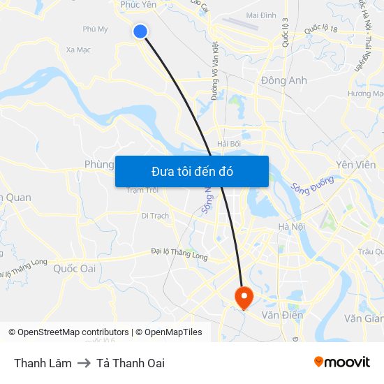 Thanh Lâm to Tả Thanh Oai map