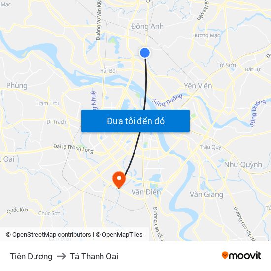 Tiên Dương to Tả Thanh Oai map