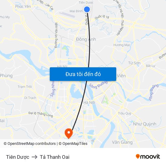 Tiên Dược to Tả Thanh Oai map