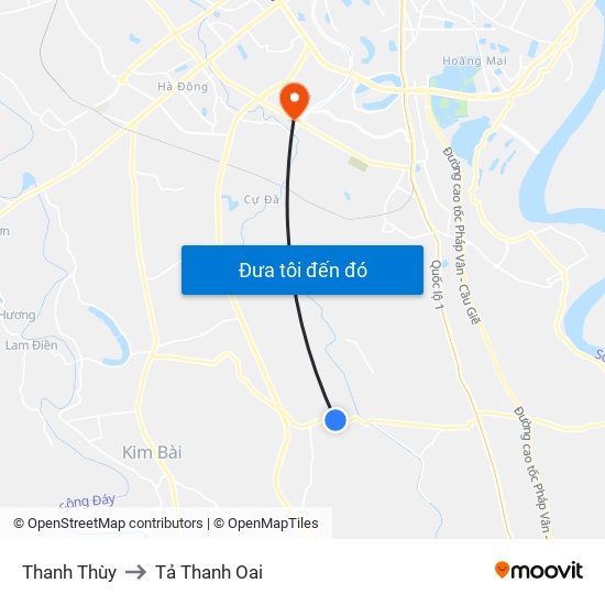Thanh Thùy to Tả Thanh Oai map
