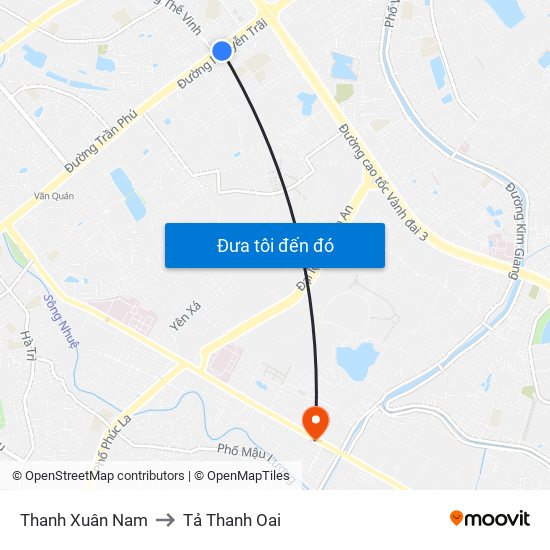 Thanh Xuân Nam to Tả Thanh Oai map