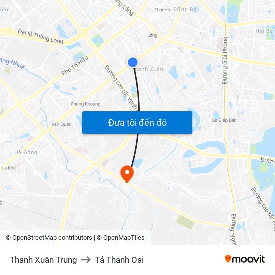 Thanh Xuân Trung to Tả Thanh Oai map