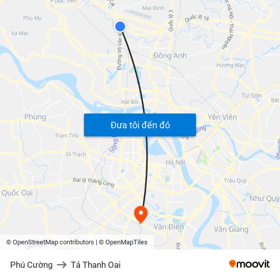 Phú Cường to Tả Thanh Oai map