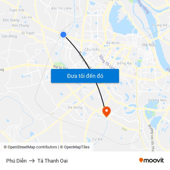 Phú Diễn to Tả Thanh Oai map