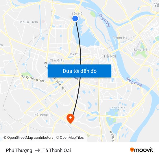 Phú Thượng to Tả Thanh Oai map