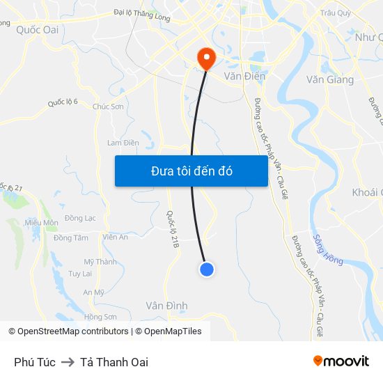 Phú Túc to Tả Thanh Oai map