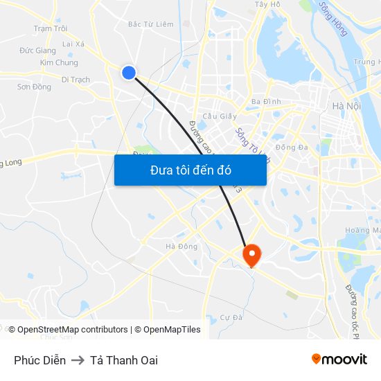 Phúc Diễn to Tả Thanh Oai map