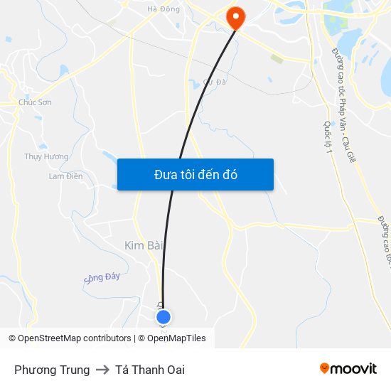 Phương Trung to Tả Thanh Oai map