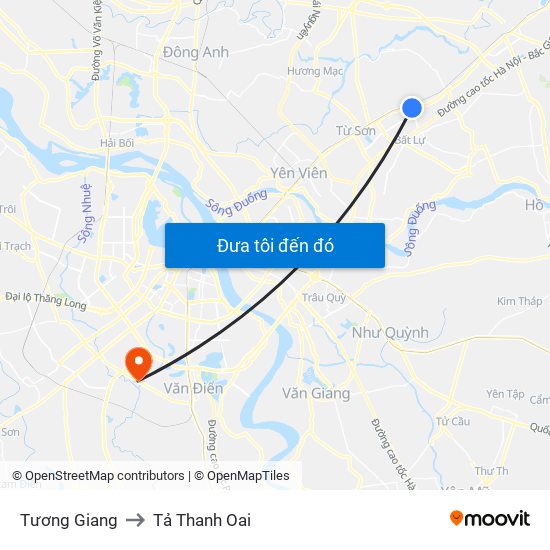 Tương Giang to Tả Thanh Oai map