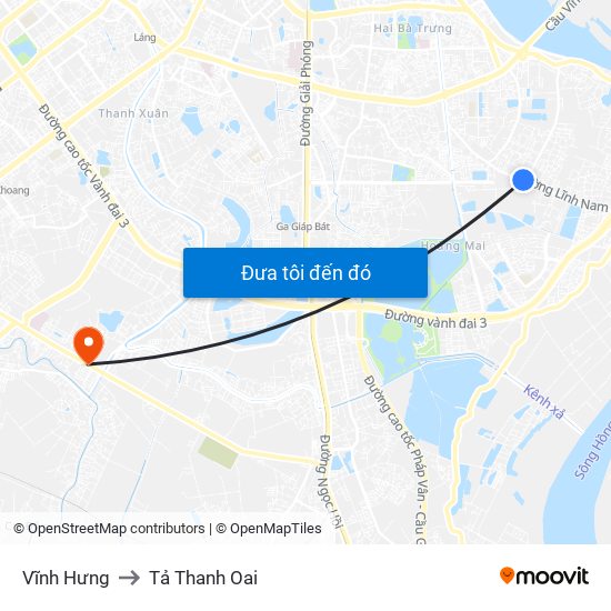 Vĩnh Hưng to Tả Thanh Oai map