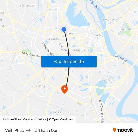 Vĩnh Phúc to Tả Thanh Oai map