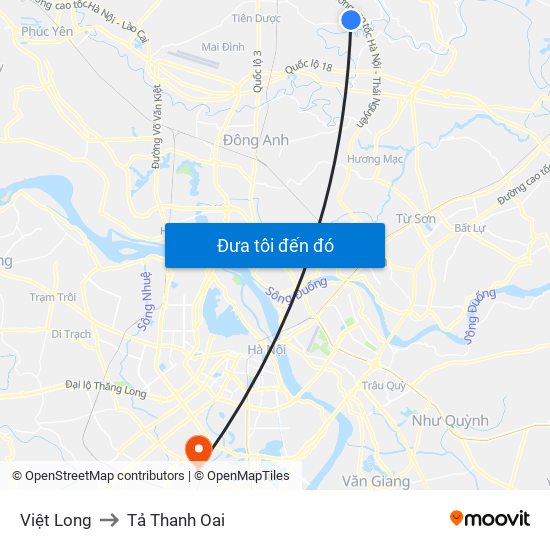 Việt Long to Tả Thanh Oai map