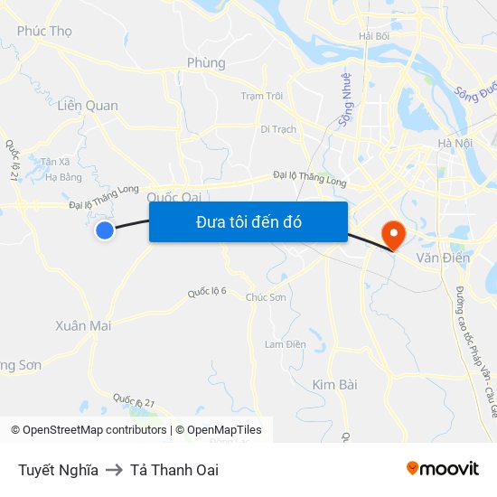 Tuyết Nghĩa to Tả Thanh Oai map