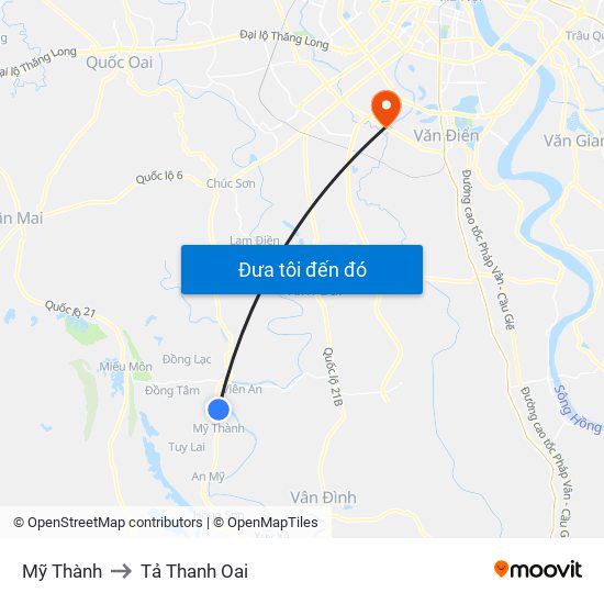 Mỹ Thành to Tả Thanh Oai map