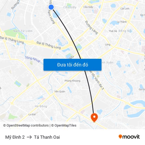 Mỹ Đình 2 to Tả Thanh Oai map