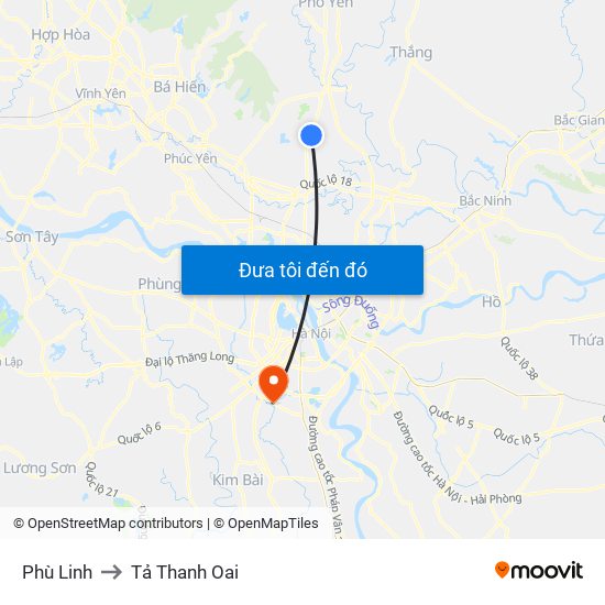 Phù Linh to Tả Thanh Oai map