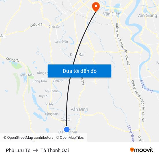 Phù Lưu Tế to Tả Thanh Oai map