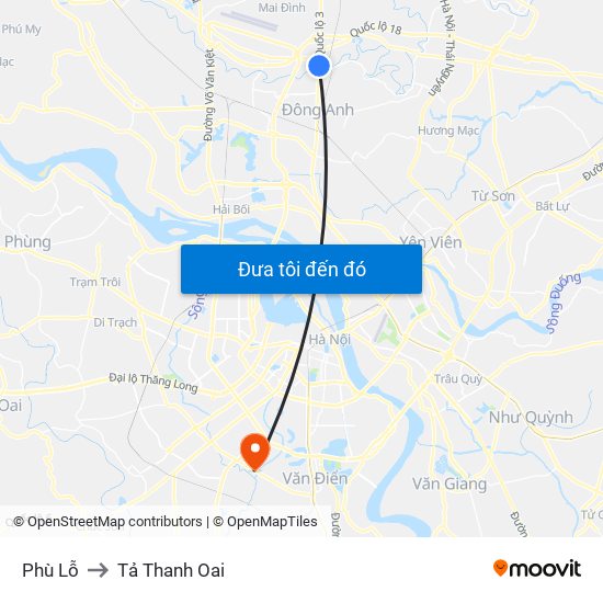 Phù Lỗ to Tả Thanh Oai map