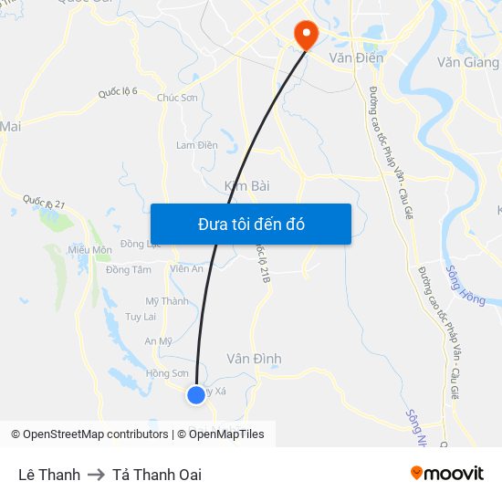 Lê Thanh to Tả Thanh Oai map