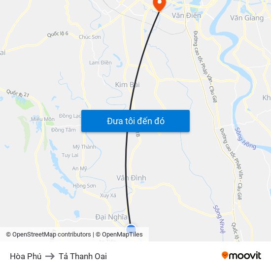 Hòa Phú to Tả Thanh Oai map