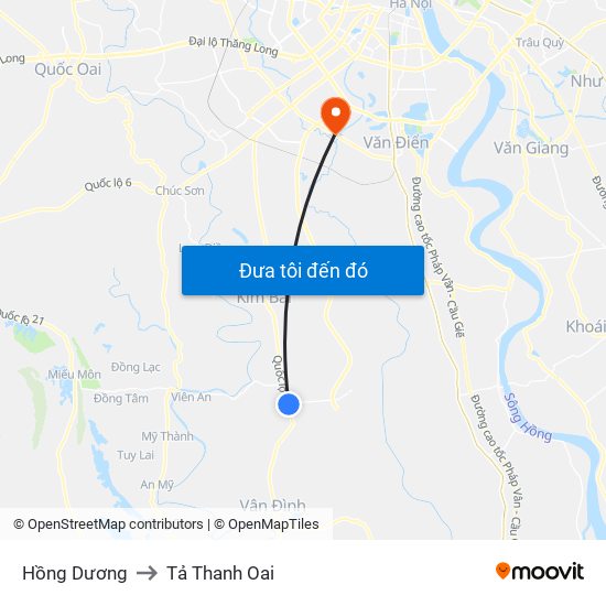 Hồng Dương to Tả Thanh Oai map