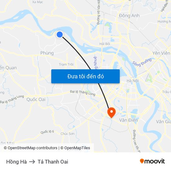 Hồng Hà to Tả Thanh Oai map