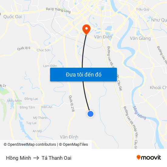 Hồng Minh to Tả Thanh Oai map