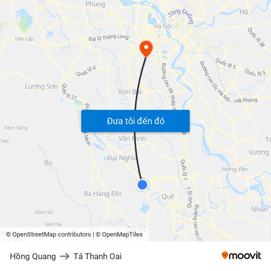 Hồng Quang to Tả Thanh Oai map