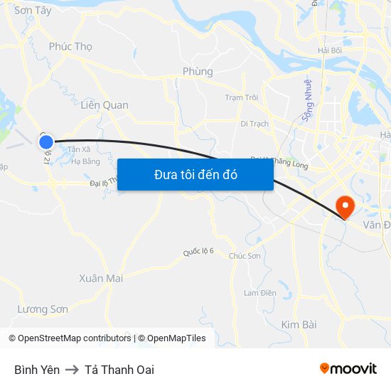 Bình Yên to Tả Thanh Oai map